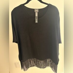 Chico's Black Knit Top with Fringe Hem
